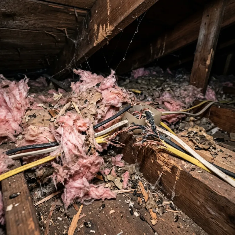 Contaminated ceiling insulation being assessed in a Docklands roof space