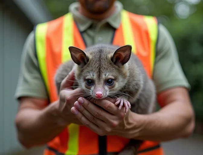 Animal handler safely recovering a deceased possum in Docklands